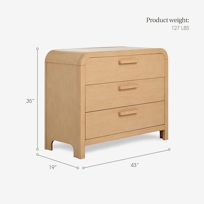 Evolur Cove 3-Drawer Changing Dresser, Amazon Exclusive, Fully Assembled Baby Nursery & Bedroom Dresser, Convertible Changing Table, Anti-Tip Kit, Natural Oak