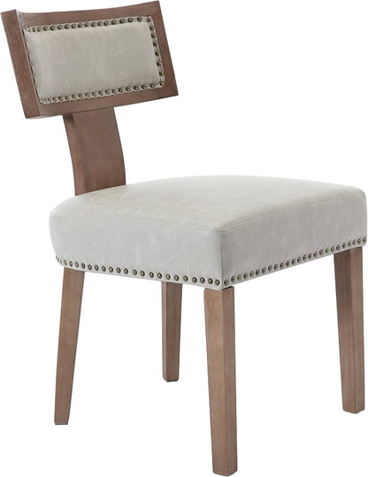 RIVOVA Mid Century Modern Dining Chairs Set of 2 PU Leather Upholstered Kitchen Side Chairs with Nailhead Trim, Modern Kitchen Armless Solid Wood Dining Chairs, Grey