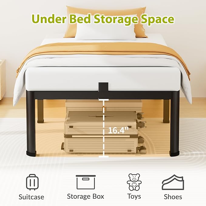 Superay 18 Inch Twin Size Metal Platform Bed Frame with Round Corners, Storage Space Under High Bed Frame-Heavy Duty Steel Slats Support, Noise Free - Easy Assembly - No Box Spring Needed
