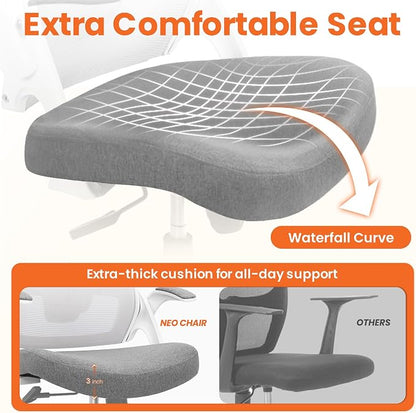 NEO CHAIR Office Desk Gaming Chair Computer High Back Mesh Seat with Rolling Wheels Ergonomic Adjustable Comfy Flip-up Armrests Lumbar Support Height for Home (Grey White Frame)