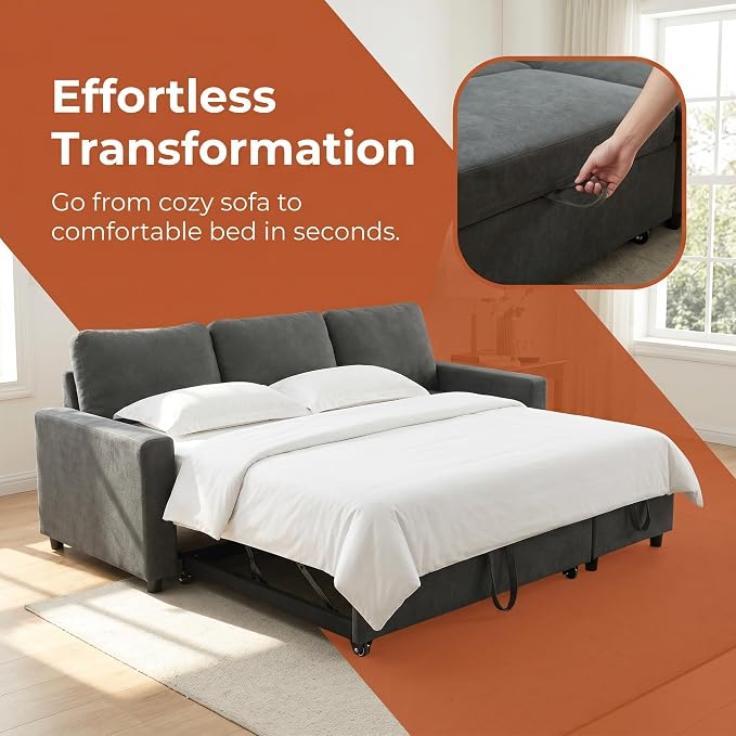 Pull Out Couch, L Shaped Sectional Couch with Pull Out Bed, Convertible Sofa Bed with Storage Chaise, Queen Size Sleeper Sofa, Sofa Bed Couch, Sleeper Sofa with Storage, Dark Gray
