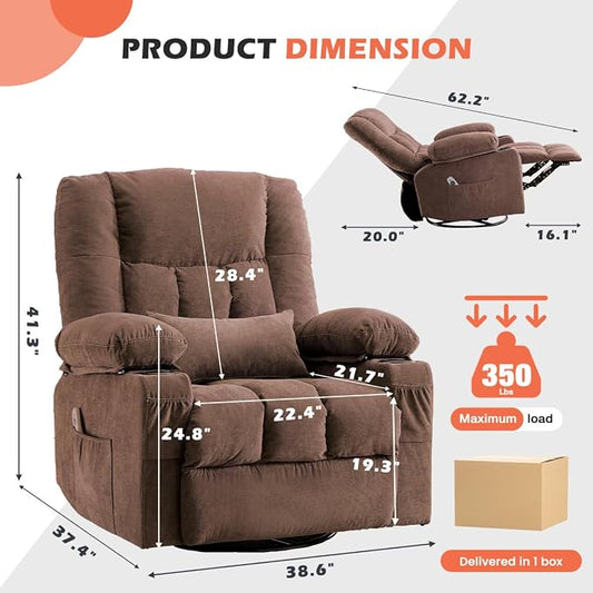 MAHOMICO Recliner Chair with Cup Holders for Living Room Single Seat Manual Oversized Recliner with Ergonomic, Side Pocket for Adult