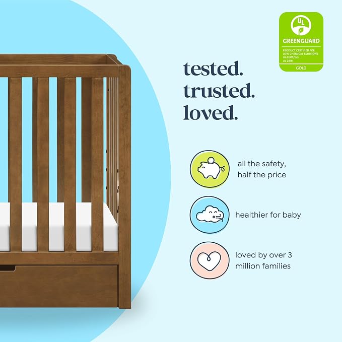 Carter's by Davinci Colby 4-in-1 Convertible Mini Crib with Trundle Drawer in Walnut, Greenguard Gold Certified, Undercrib Storage
