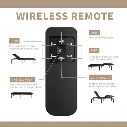 Dyonery Full Adjustable Bed Base Frame with Wireless Remote + 12 Inch Full Green Tea Gel Memory Foam Mattress Bed in a Box, Head and Foot Incline, Zero Gravity, Fiberglass Free, 75" × 54"
