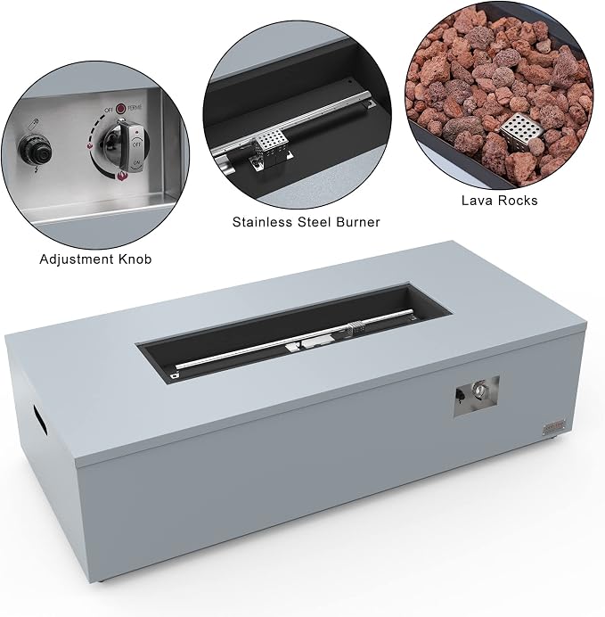 Premium 60” Outdoor Fire Pit Table with Lava Rocks & 12FT Hose, Large Propane Gas Fire Table, Smokeless Fireplace 60,000BTU for Backyard Patio Villa Bonfire Party, FP014