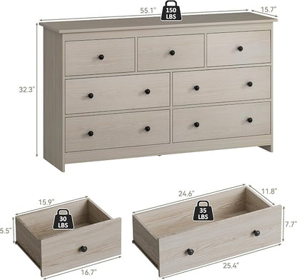CARPETNAL Dresser for Bedroom, 7 Drawer Dresser 55” Wide Wood Chest of Drawers with Metal Handles, TV Stand, Furniture Storage Dressers Organizer for Living Room, Hallway, Entryway (Walnut)