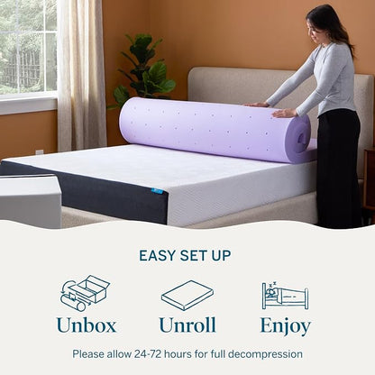 Lucid® 3" Lavender Memory Foam Mattress Topper – CertiPUR-US®, Full