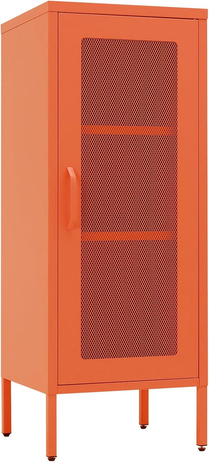 Slim Metal Storage Cabinet with Mesh Doors - 42'' Tall Narrow Organizer Tower, Compact Freestanding Cabinet, Versatile Utility Storage for Home, Office, Kitchen, Living Room, Durable and Modern Design