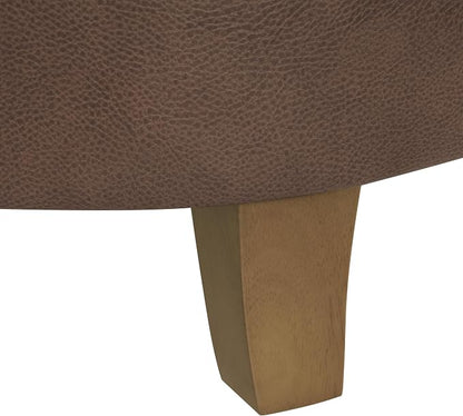 HomePop 19" Faux Leather Button Tufted Round Storage Ottoman - Brown