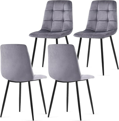 NORDICANA Grey Velvet Dining Chairs Set of 4, Upholstered Tufted Kitchen Chairs, Comfortable Seat, Metal Leg, Easy Assembly