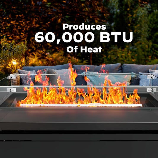 Ciays 42 Inch Gas Fire Pit Table, 60,000 BTU Propane Fire Pits for Outside with Glass Wind Guard, Steel Lid,Lava Rock, 2 in 1 Fire Pit Table Gatherings Parties on Patio Deck Garden, Ebony(2 Packages)