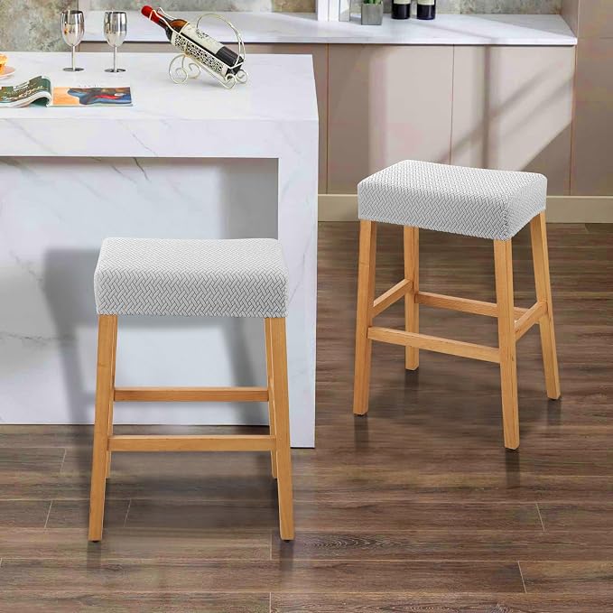 YISUN Stool Covers Rectangle - 2 Pack Stretch Waterproof Saddle Seat Cover Counter Bar Stools Bar Chairs Covers Kitchen Island Chairs Cushion Protector