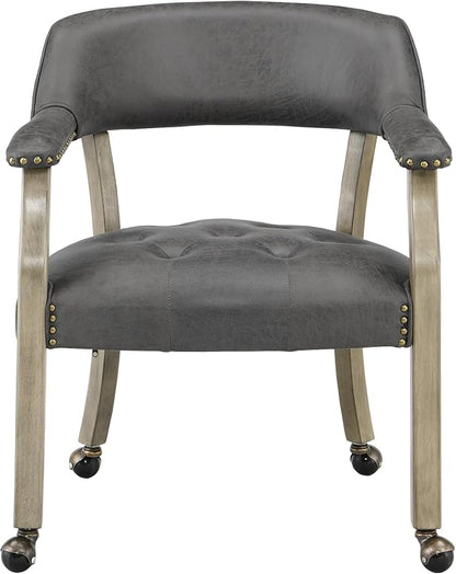 LEEMTORIG Set of 8 Dining Chairs with Casters and Arms, Rolling Dining Chairs with Wheels for Elderly, Ergonomic Wide Seat Wooden Office Desk Chair, 26"Dx25.2"W, Grey Legs&Dark Grey Fabric SY-1318-GY