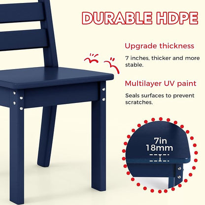 Costaelm Kids Table and 4 Chair Set, Activity Table Chair Set, Toddler Game, Playroom Furniture, Picnic Table Chairs, 5 Piece Dining Table Set, Navy Blue