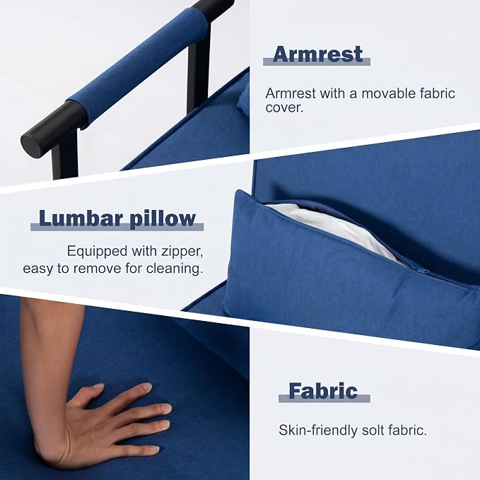 5 in 1 Convertible Bed Sleeper Chair, Chair Bed for Adults with 5 Adjustable Backrest, Folding Chaise Lounge Couch with Pillow, Comfortable for Living Room Bedroom Apartment Office, Blue