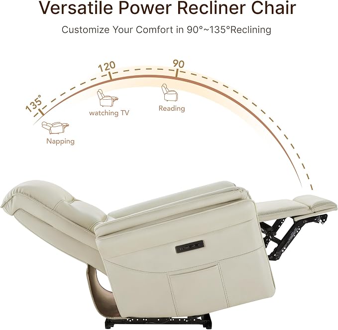 KISLOT Power Recliner Chair with Adjustable Headrest and Footrest, Dual Motor Leather Reclining Chair with USB/Type-C Charging, Zero Gravity Modern Electric Recliner for Adults Living Room Bedroom
