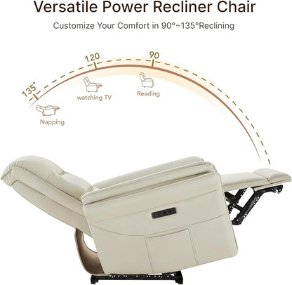 KISLOT Power Recliner Chair with Adjustable Headrest and Footrest, Dual Motor Leather Reclining Chair with USB/Type-C Charging, Zero Gravity Modern Electric Recliner for Adults Living Room Bedroom