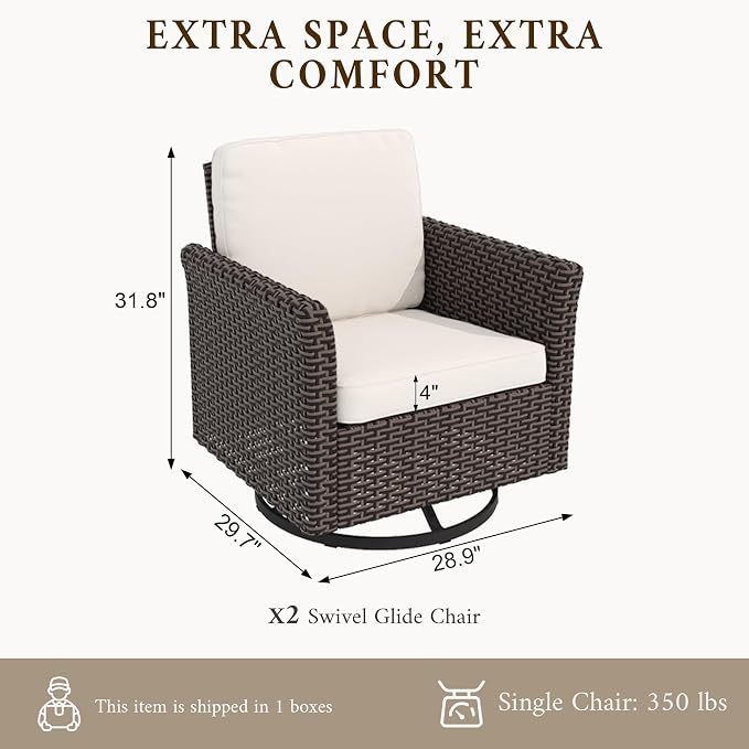 Patio Wicker Swivel Chairs with High Back Set of 2, All Weather PE Wicker Outdoor Swivel Chairs with Waterproof Cushion for Porch, Backyard, Balcony, Deck