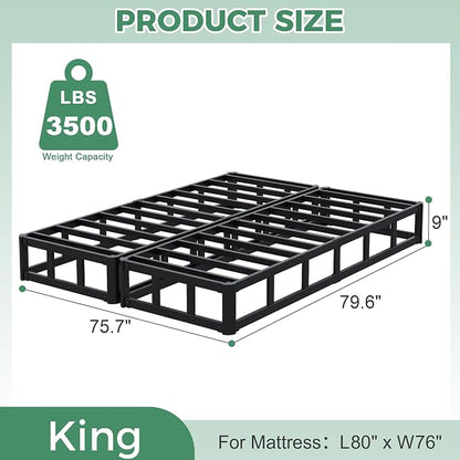 Lutown-Teen 9 Inch Split King Box Spring Bed Base, 3500lbs Heavy Duty Metal High Profile King Size Box Spring Mattress Foundation with Fabric Cover, Noise-Free, Non Slip, Easy Assembly
