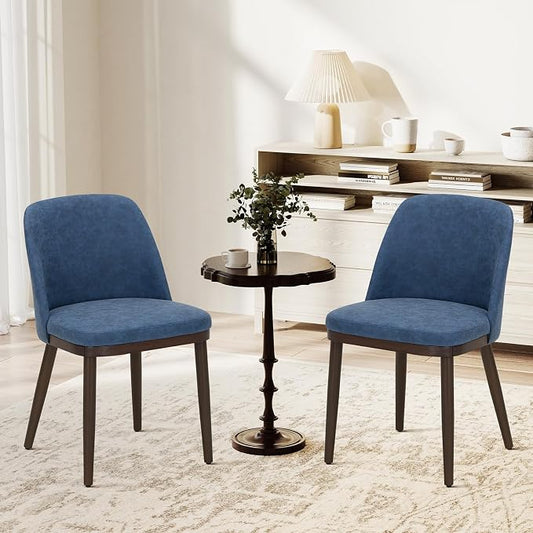 COLAMY Upholstered Dining Chairs Set of 2, Modern Kitchen Chairs with Back, Leather Side Dining Room Chairs with Wood Legs for Kitchen Dining Room Restaurant,Blue