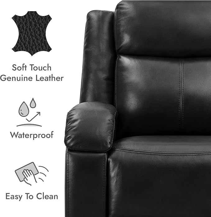 Watson & Whitely Genuine Leather Power Recliner Chairs for Adults, Wall Hugger RV Recliner with Power Headrest & Charging Ports, Electric Recliner Sofa Chair for Living Room, Black