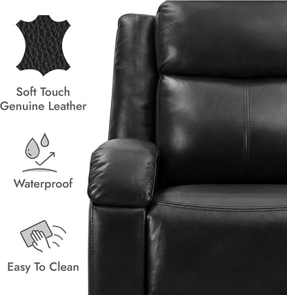 Watson & Whitely Genuine Leather Power Recliner Chairs for Adults, Wall Hugger RV Recliner with Power Headrest & Charging Ports, Electric Recliner Sofa Chair for Living Room, Black
