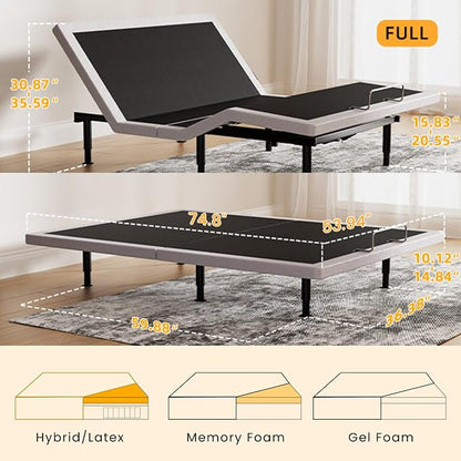 Full Adjustable Bed Frame, Wireless Remote, USB Port, Head & Foot Incline, Underbed Lighting, Heavy Duty Electric Platform, Zero Gravity Mode, Quiet Motor, Easy Assembly