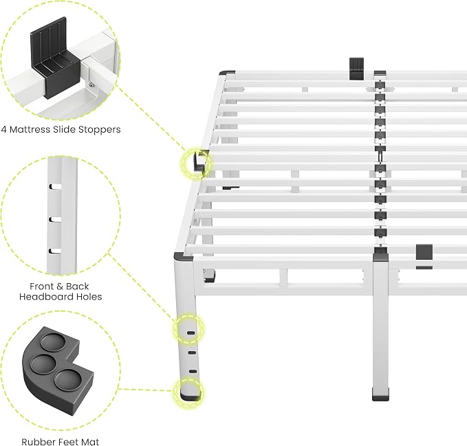 NKZ 20 Inch Full Size Bed Frame, Metal Bed Frame & Box Spring 2 in 1 Platform with Round Corner Legs, 4000lbs Weight Capacity Reinforced Metal Frame, Headboard Hole, Noise-Free, Easy Assembly.