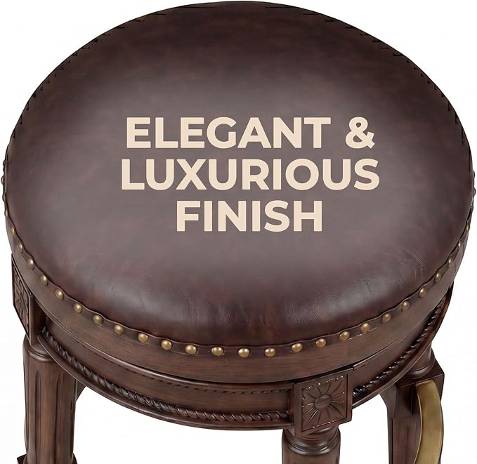 ROME + OAK Runyan 26" Swivel Counter Stool, Rotating Backless Barstool in Walnut with Brown Vegan Leather Seat - for Kitchens or Dining Rooms