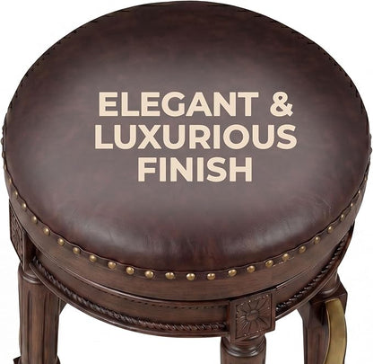 ROME + OAK Runyan 26" Swivel Counter Stool, Rotating Backless Barstool in Walnut with Brown Vegan Leather Seat - for Kitchens or Dining Rooms