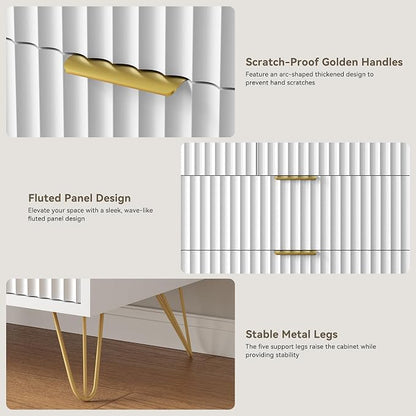 White Dresser for Bedroom, 7 Drawers Dresser with Golden Handles, Modern Wood Chest for Living Room, Hallway, Entryway