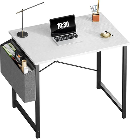 OLIXIS Small Computer Desk, 31 Inch Home Office Desks, Writing Study Craft Work Gaming Table, Computer Workstation for Bedroom Small Spaces with Storage Bag, White