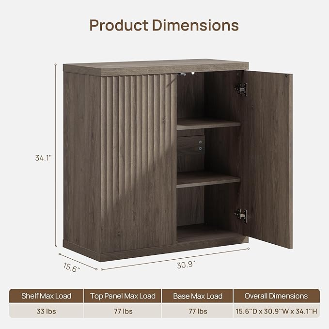 SICOTAS Buffet Cabinet with Storage Accent Sideboard Modern Credenza with Doors & Shelves Fluted Media Console Mid Century Coffee Bar Table for Living Room Kitchen Dining Room Hallway (2PCS)