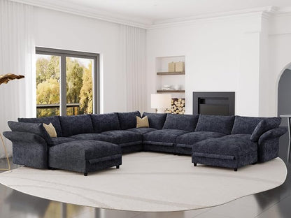 DreamDashio Oversized Sectional Couches for Living Room, 159" Extra Wide, Deep Cloud Modular Sectional Sofa with Storage, Adjustable Arms, High Backs, 9 Seater, Dark Grey Chenille