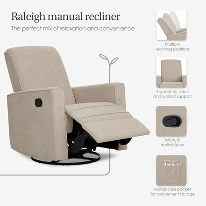 Evolur Raleigh Upholstered Manual Glider Recliner– Rocking & 360° Swivel with Smooth Glide – Greenguard Gold & FSC Certified – Modern Nursery and Living Room Chair in Tan