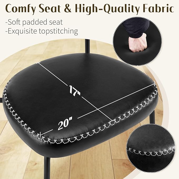 Rattan Dining Chairs Set of 4, Upholstered Dining Chairs with Handwoven Cane Back, Mid Century Modern Kitchen & Dining Room Chairs with Thick Cushion and Metal Frame, 300 lbs Capacity, Black