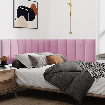 IFNOW Upholstered Wall Mounted Headboard, 3D Soundproof Wall Panels Peel and Stick Headboard for King Size, Reusable and Removable Tufted Bed Headboard in Light Pink(12 Panels, 10" x 24")