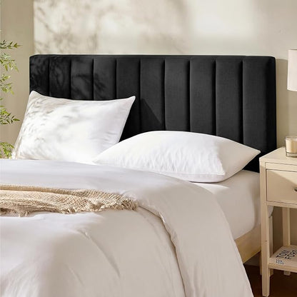 Hearth & Harbor Wall Mounted Queen Headboard Only, Bed Headboard Queen Size | Easy Assemble, Floating Peel and Stick, Upholstered, Channel Stitched, 3D Wall Panels, 5 Strips of 3M Tape Included, Black