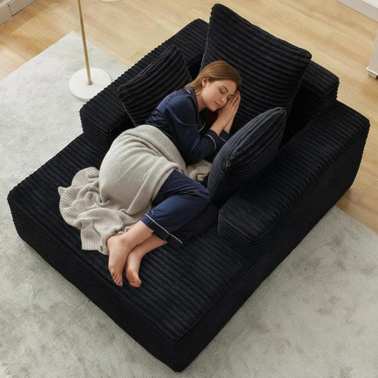 Boneless Chaise Lounge Chair, 54" Oversized Cloud Couch Sofa with Deep Seat, Plush Corduroy Reading Chair for Living Room, Bedroom, Reading Nook, Apartment, Gaming Room & Movie Nights, Black