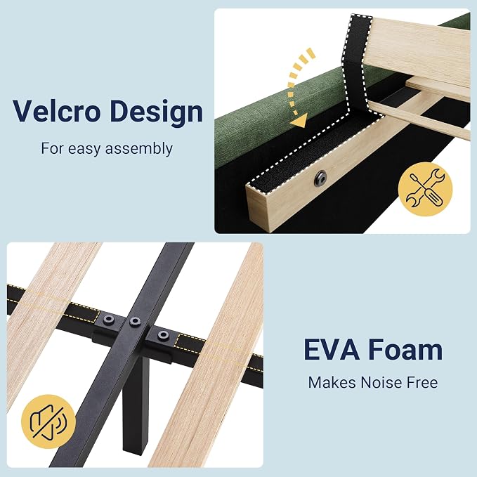 Allewie Full Size Platform Bed Frame with Fabric Upholstered Headboard and Wooden Slats Support, Fully Upholstered Mattress Foundation/No Box Spring Needed/Easy Assembly, Green