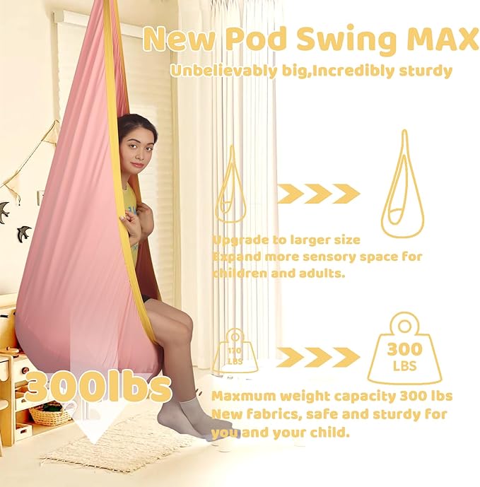 Sensory Pod Swing Hanging Seat Hammock Chair (Pink) | Indoor and Outdoor Use Capacity 300lbs