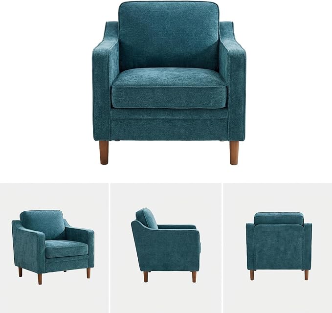 Kingfun Accent Chair, Living Room Chairs, Mid Century Reading Armchair, Chenille with Solid Wood Foot, Upholstered Modern Decor for Bedroom, Apartment