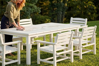 Perli™ 7-Piece Outdoor Dining Set, All-Weather HDPE Patio Furniture with 6 Ergonomic Chairs & Large Table, Built-in Umbrella Hole, UV-Resistant Set for Backyard, Deck, Poolside, White