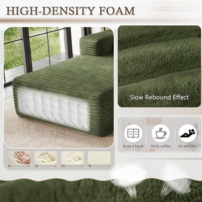 95" Cloud Sectional Couch with L-Shape Chaise, Modular Comfy Sofa Chaise Longue, Upholstered Corduroy Couches Sleeper with Deep Seat for Living Room Bedroom, No Assembly Required(Green, Left Facing)