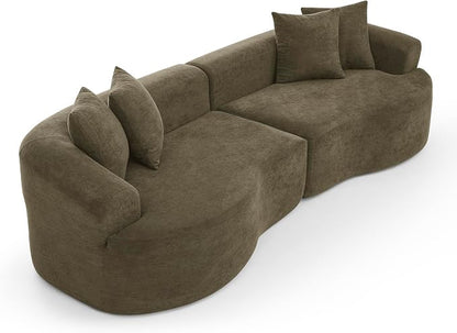 Curved Boneless Sofa Couches 4-Seat Tight Backrest Couch for Living Room Bedroom, Boneless Cloud Sofa with 4 Pillows, Floor Sofa in A Box No Assembly Required