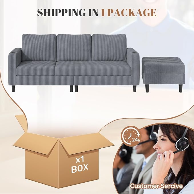 Luxanimarion Upholstered Sectional Sofa and Couches, 78'' L Shaped 3-seat Sofa forLiving Room, Apartment,Lounge,Bedroom-Washable Covers Convertible Sofas(Linen Fabric,Light Gary)