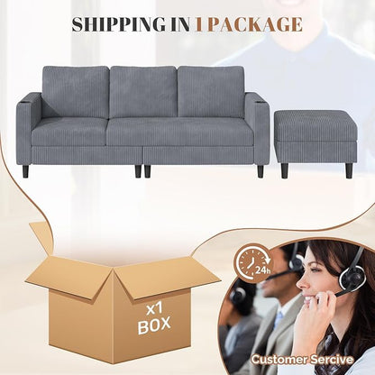Luxanimarion Upholstered Sectional Sofa and Couches, 78'' L Shaped 3-seat Sofa forLiving Room, Apartment,Lounge,Bedroom-Washable Covers Convertible Sofas(Linen Fabric,Light Gary)