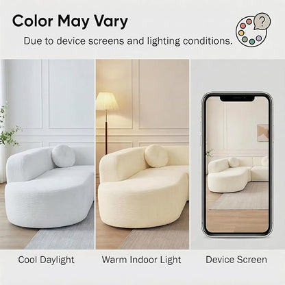 122'' Sectional Sofa,Extra Large Sofa with Soft Fabric Upholstery, Elegant Curved Design with Three Round Cushions, High-Resilience Foam for Ultimate Comfort,Beige