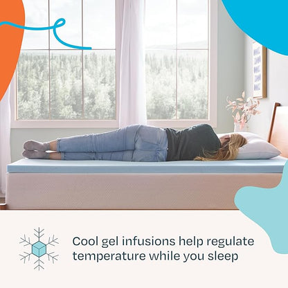 Linenspa Memory Foam Mattress Topper, Full Size - 2 Inch Gel Infused Memory Foam - Plush Feel - Cooling and Pressure Relieving - CertiPUR Certified