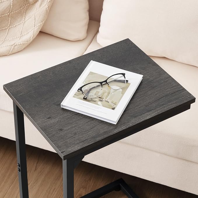 AMHANCIBLE C Shaped End Table Set of 2, Couch Side Table that Slide Under Sofa, Narrow Small Space TV Trays for Living Room, Bedroom, Dark Grey, HET02CDG